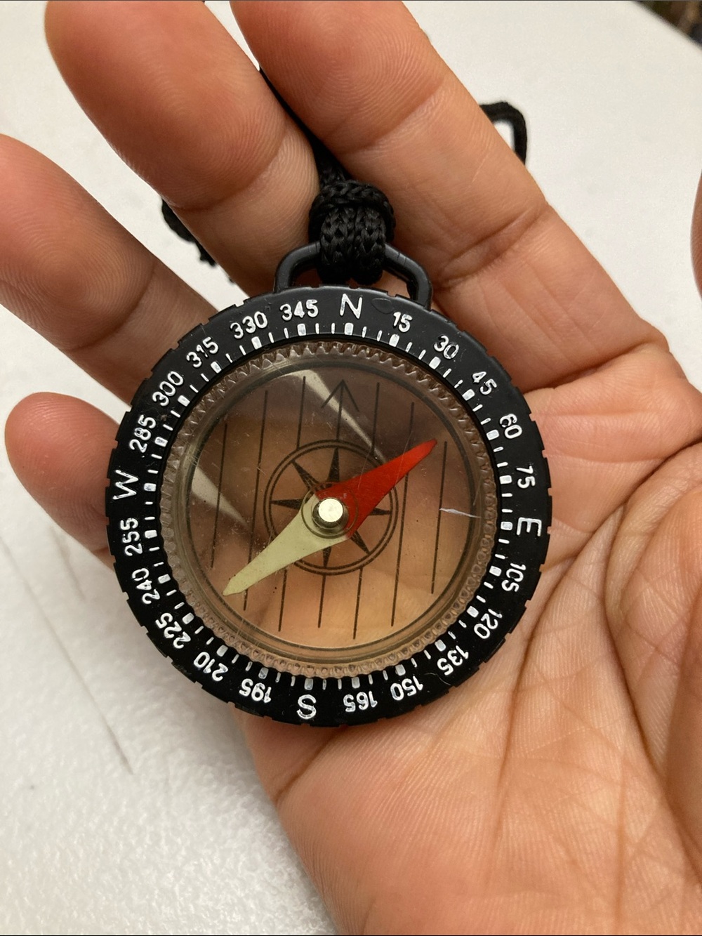 Black Survival Compass Necklace with Red & Cream Needles